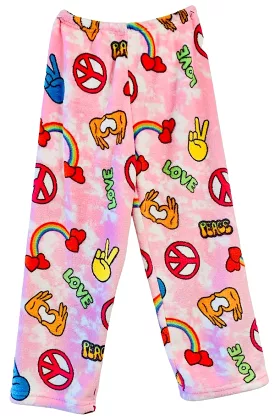 Made with Love & Kisses pink peace and love fuzzy pant