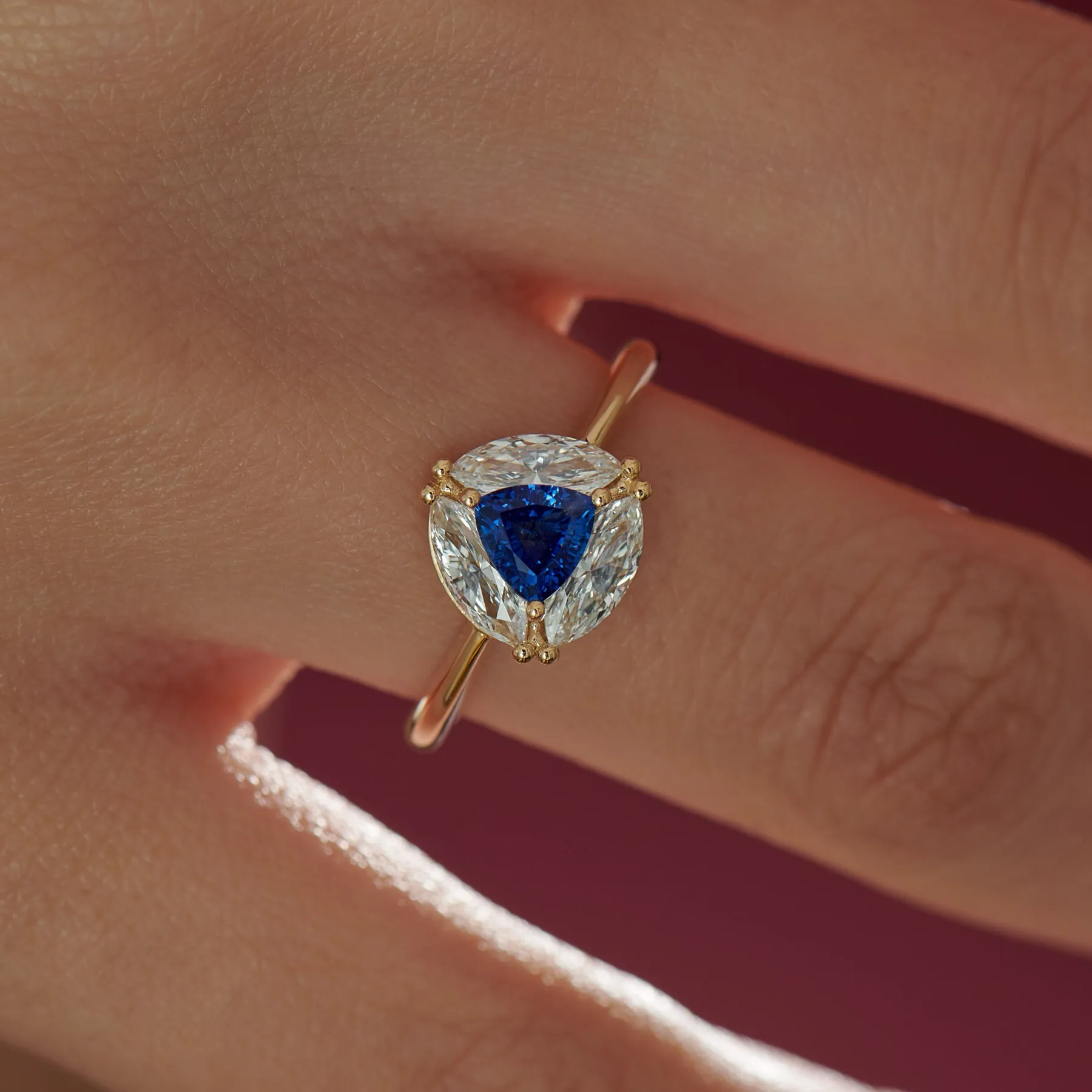 Marquise Diamond and Royal Blue Trillion Sapphire Engagement Ring