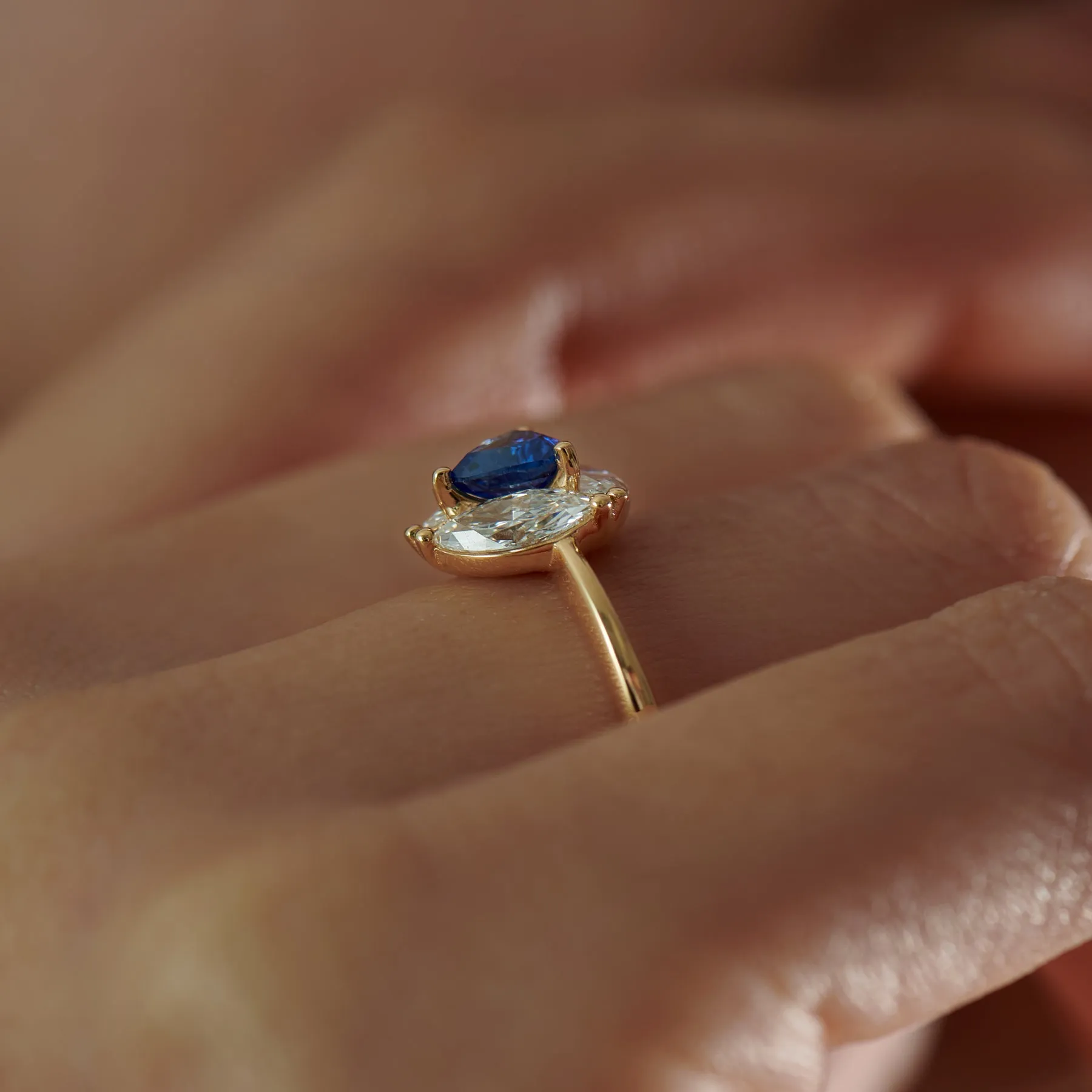 Marquise Diamond and Royal Blue Trillion Sapphire Engagement Ring