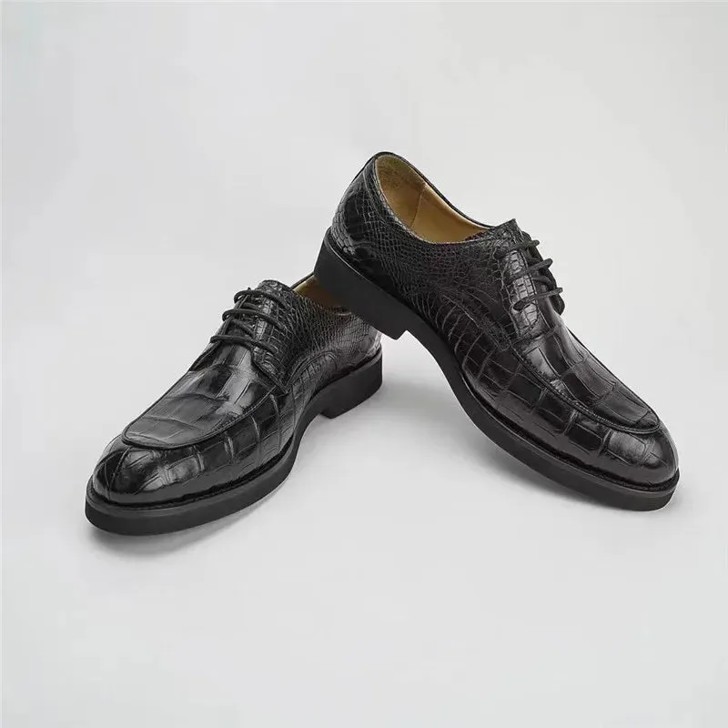 Men's Black Genuine Leather Lace-up Alligator Pattern Dress Shoes