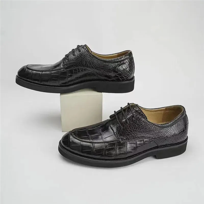 Men's Black Genuine Leather Lace-up Alligator Pattern Dress Shoes