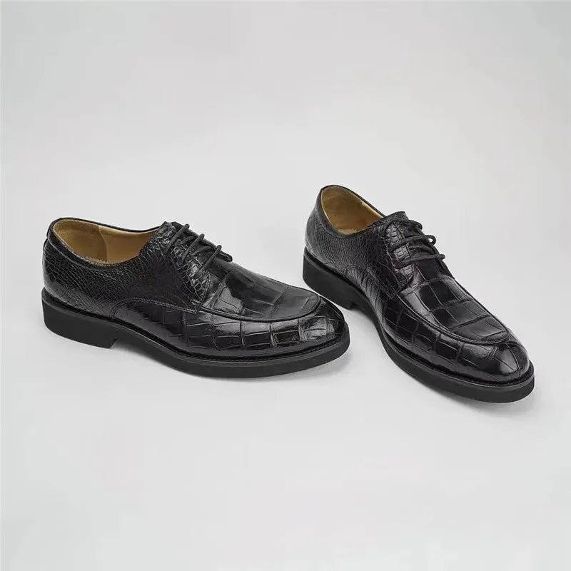 Men's Black Genuine Leather Lace-up Alligator Pattern Dress Shoes