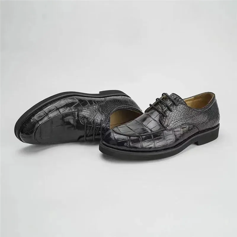 Men's Black Genuine Leather Lace-up Alligator Pattern Dress Shoes