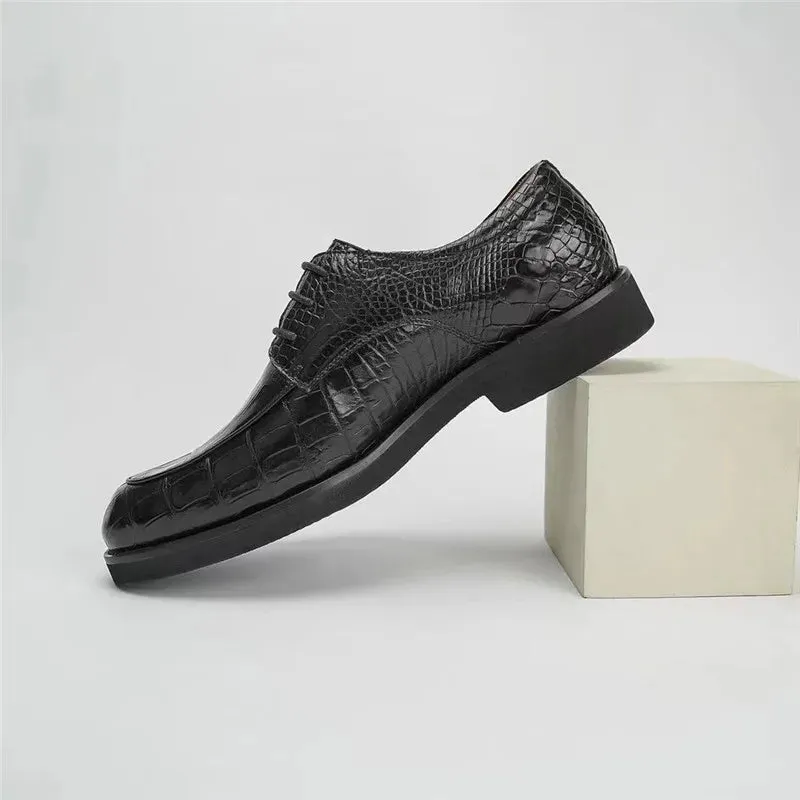 Men's Black Genuine Leather Lace-up Alligator Pattern Dress Shoes