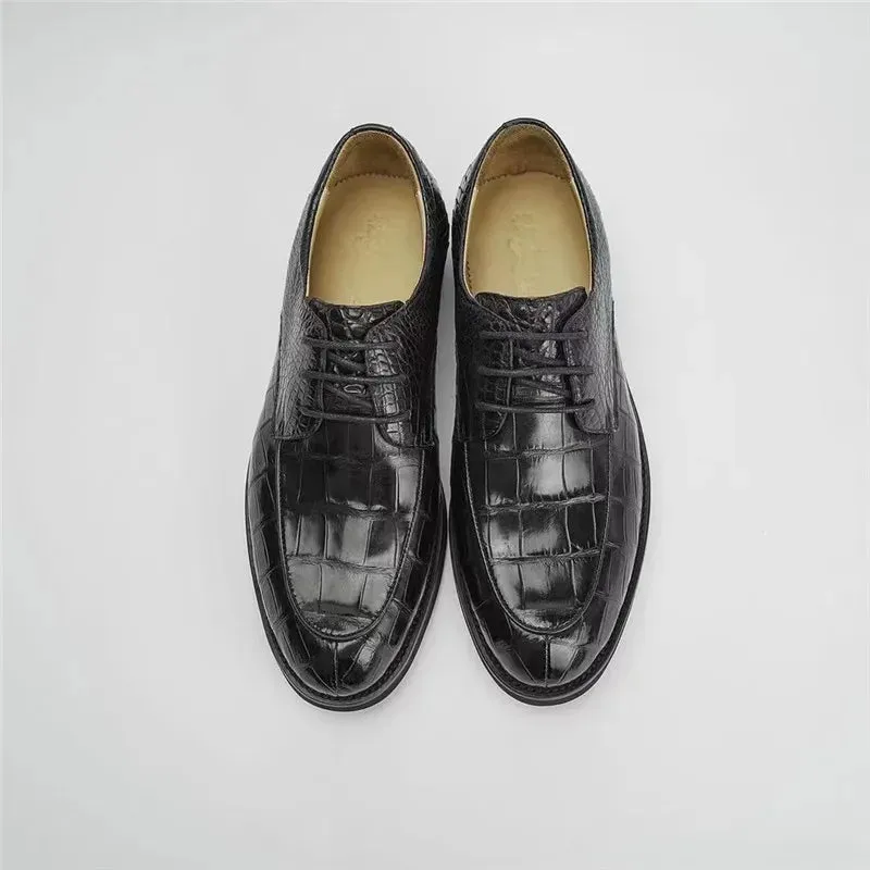 Men's Black Genuine Leather Lace-up Alligator Pattern Dress Shoes