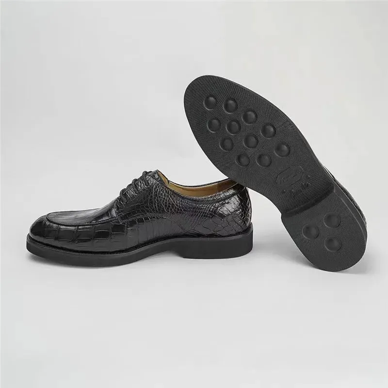 Men's Black Genuine Leather Lace-up Alligator Pattern Dress Shoes