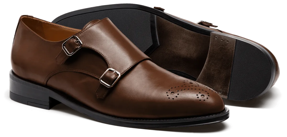 Monk strap shoes in brown leather