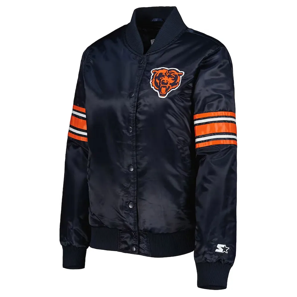 Navy Chicago Bears Line Up Varsity Satin Jacket