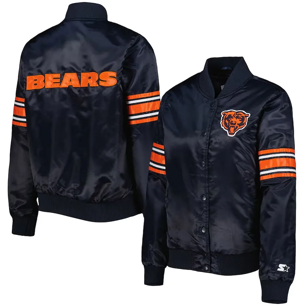 Navy Chicago Bears Line Up Varsity Satin Jacket