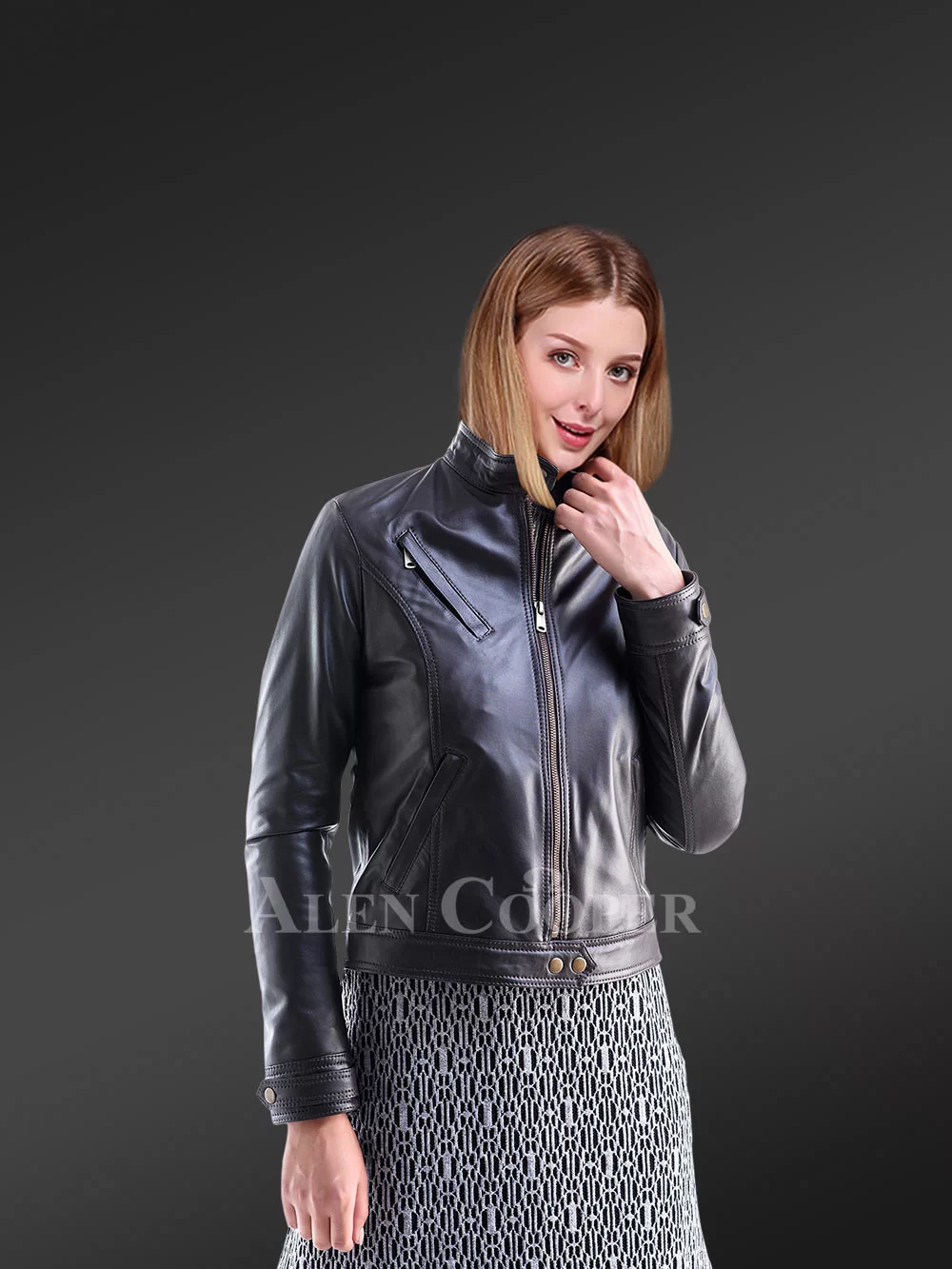 Navy Leather Jacket for Women bikers gives a smarty and classy look