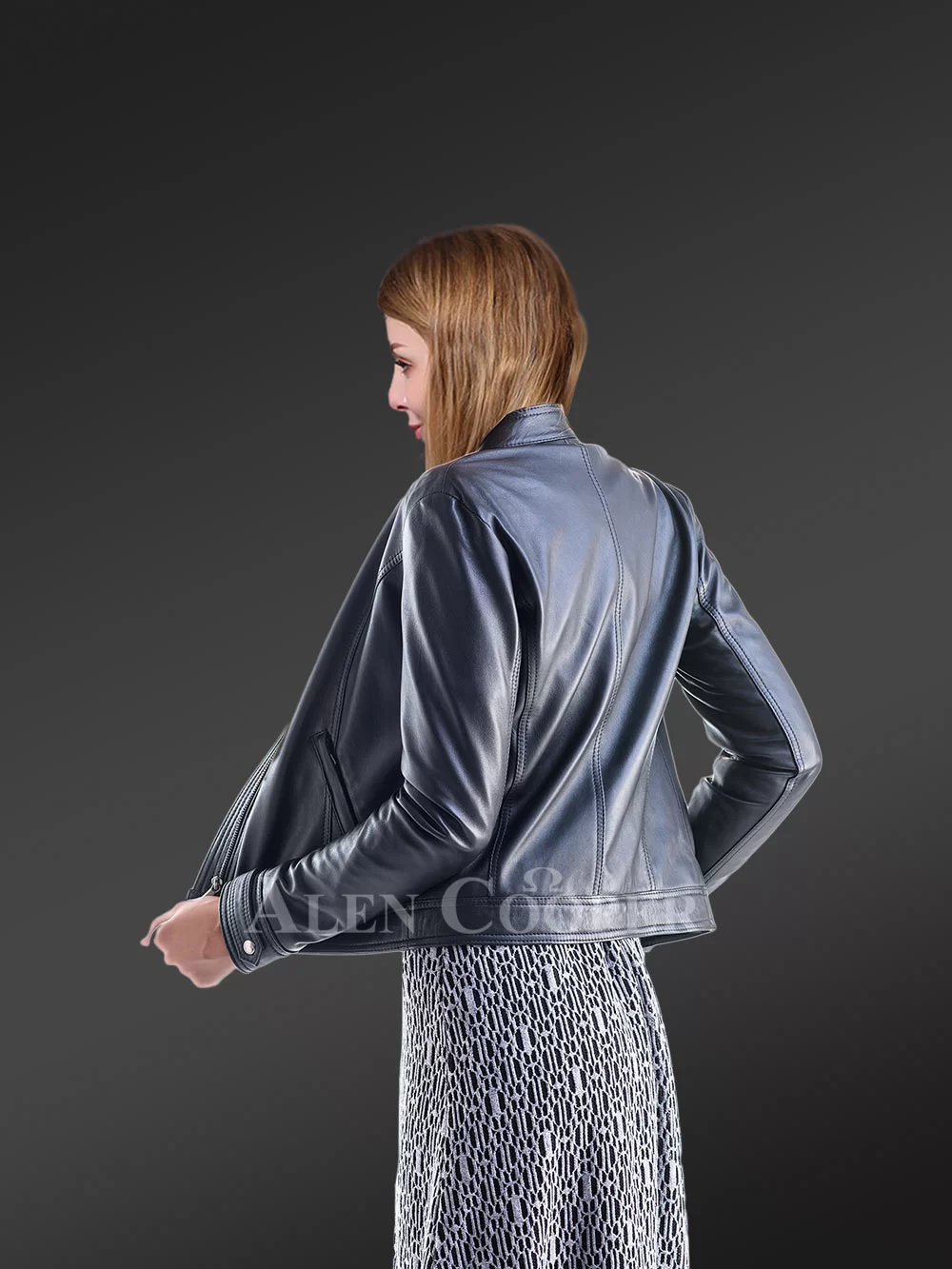 Navy Leather Jacket for Women bikers gives a smarty and classy look