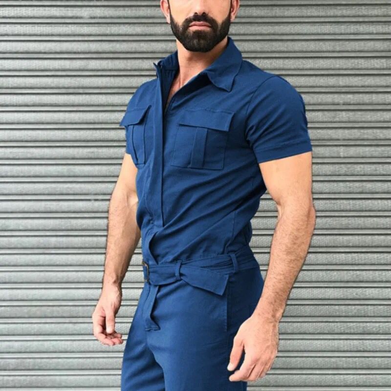 New Cotton European and American Men's trousers casual one-piece suits belted uniforms uniforms overalls men's jumpsuit S3187161