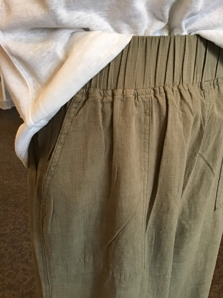 Olive Cotton Linen Wide Leg Pant - Small to 3X