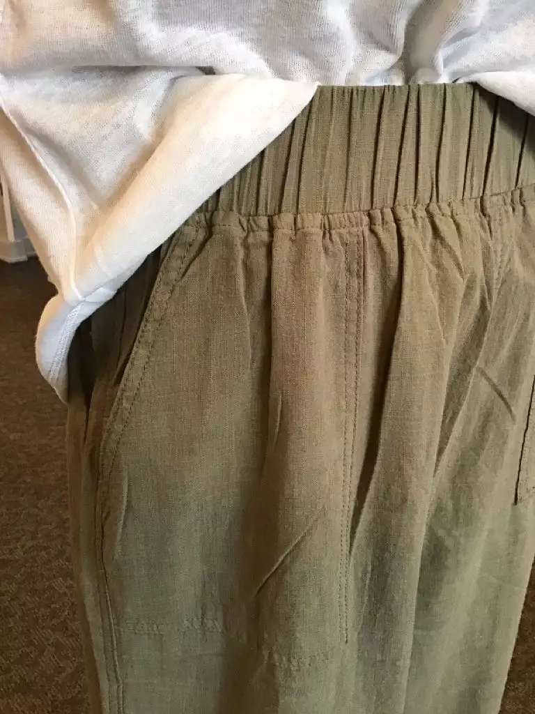 Olive Cotton Linen Wide Leg Pant - Small to 3X