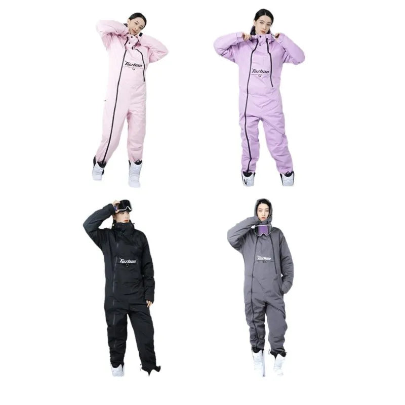 One-Piece Ski Jumpsuit Cold-Proof Men's and Women's Outdoor Waterproof Windproof Snowboarding Suit