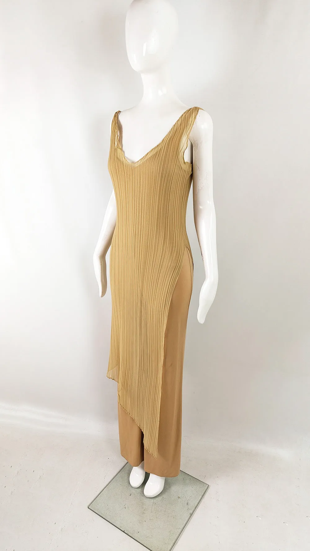 Orna Farho Paris Vintage y2k Nude & Chiffon Wide Leg Jumpsuit, 1990s