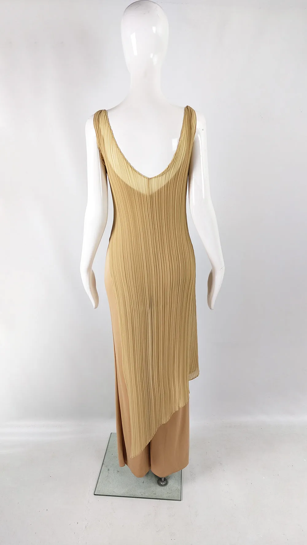 Orna Farho Paris Vintage y2k Nude & Chiffon Wide Leg Jumpsuit, 1990s