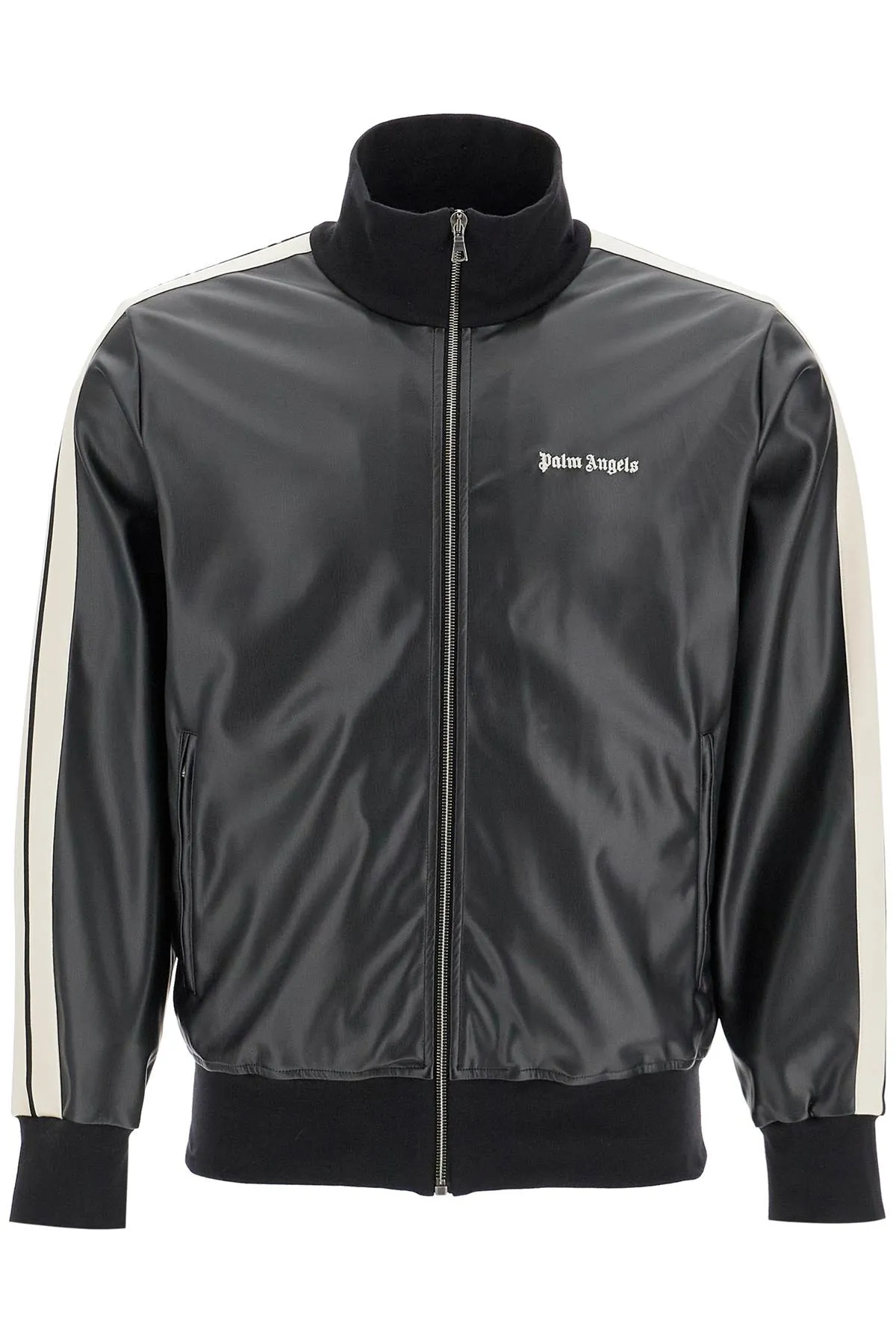 Palm Angels Faux Leather Track Jacket For   Black