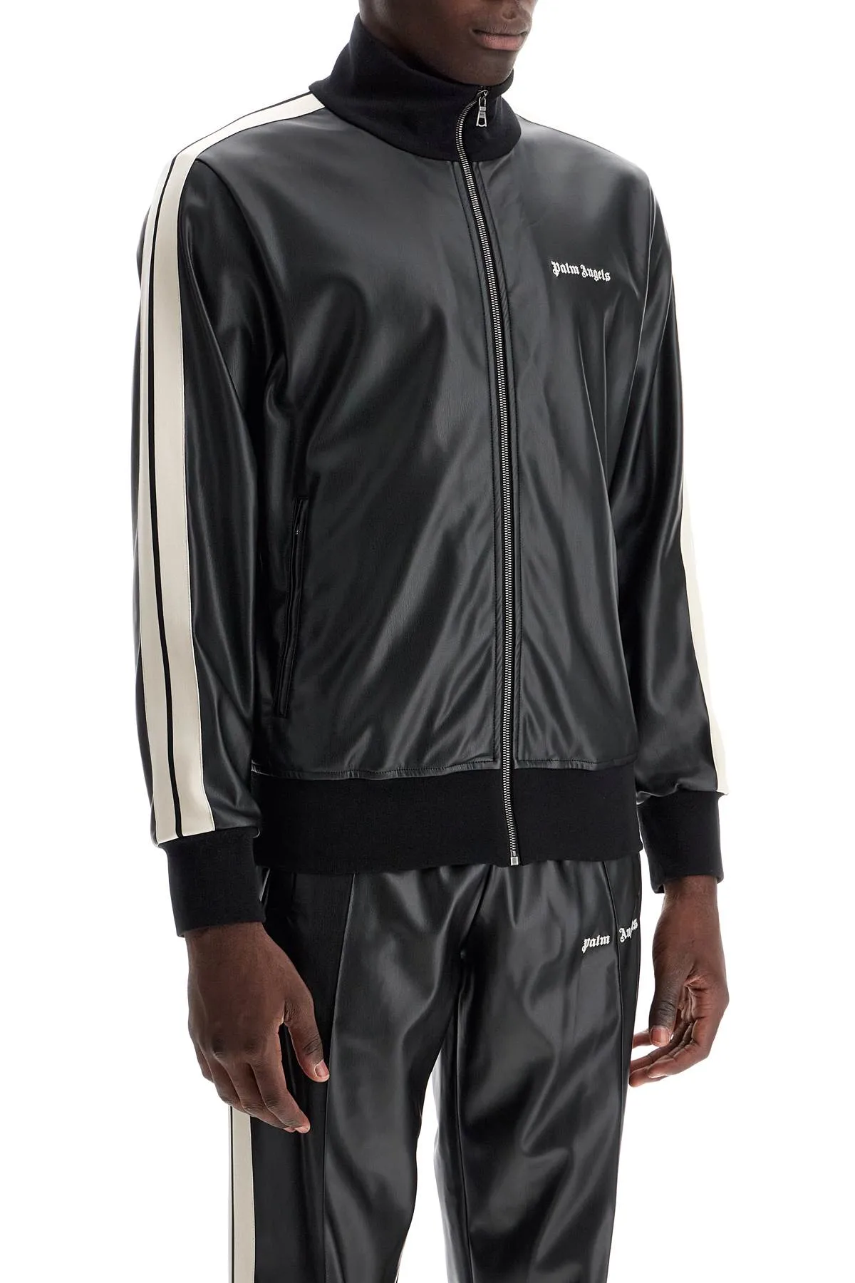 Palm Angels Faux Leather Track Jacket For   Black