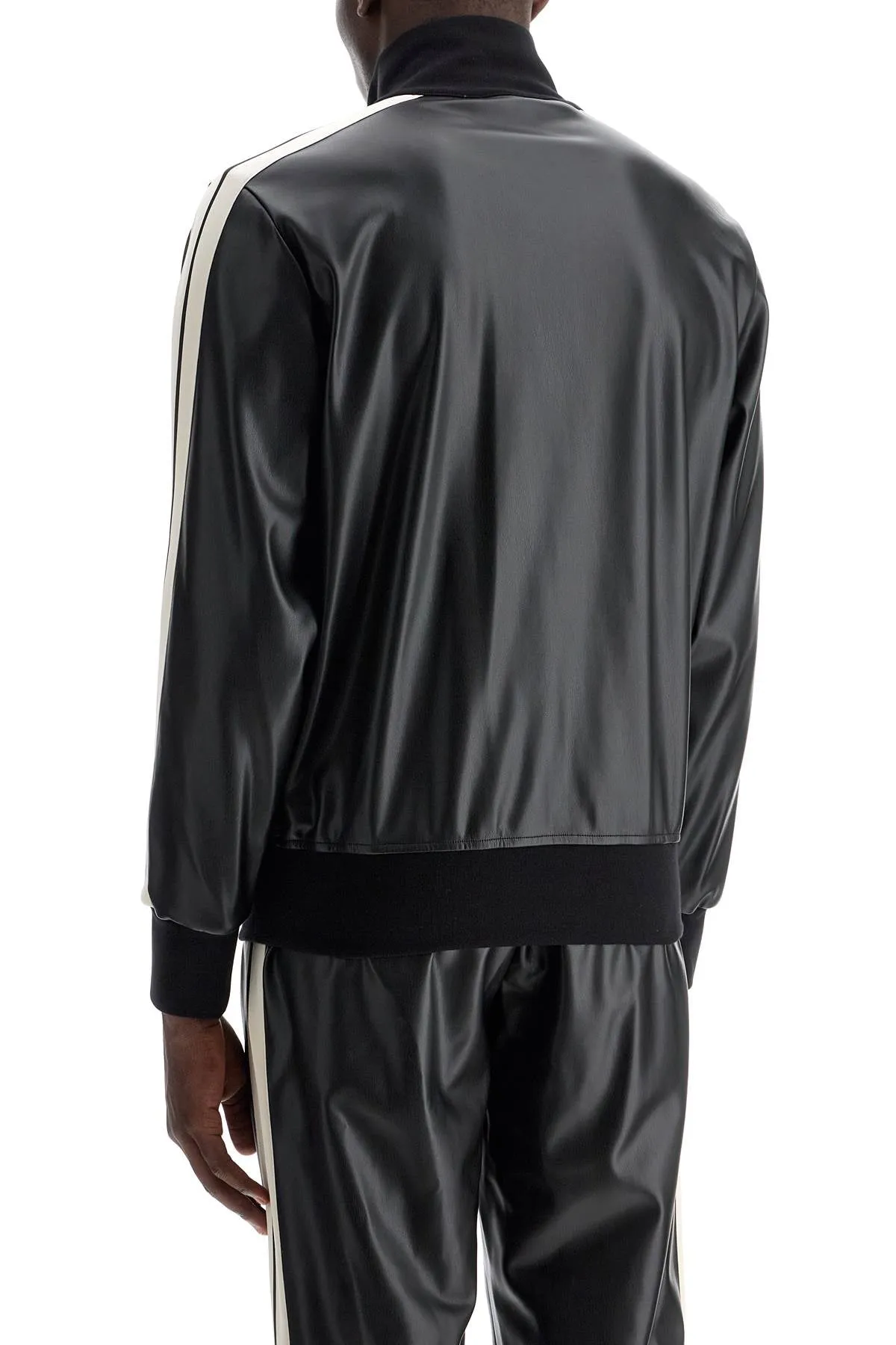 Palm Angels Faux Leather Track Jacket For   Black