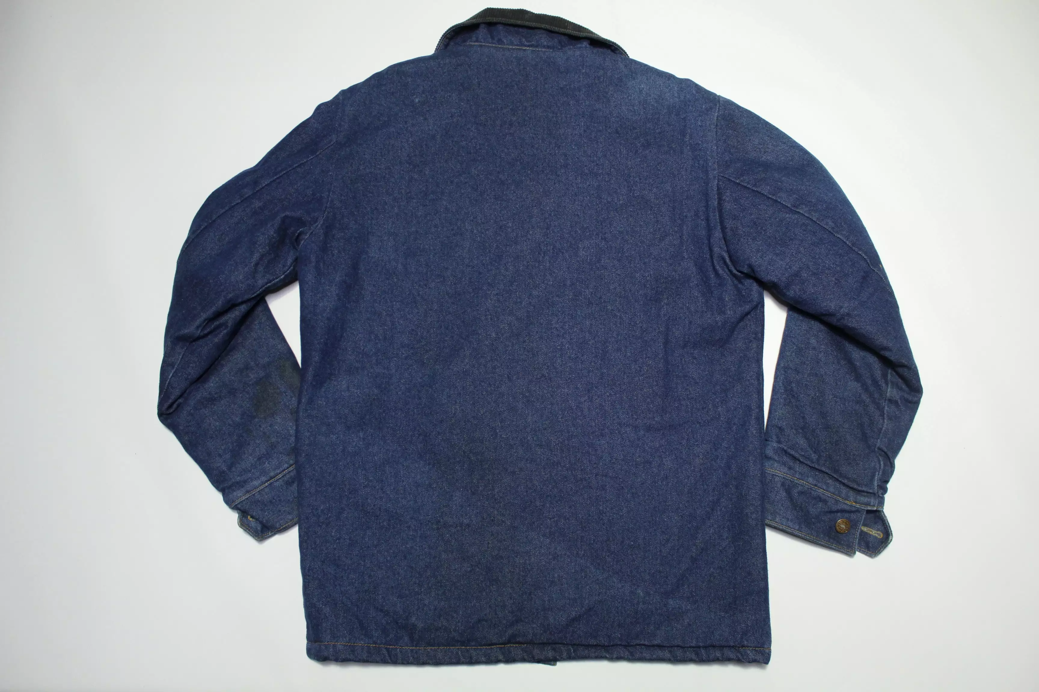 Penneys Quilt Lined Vintage 80's Prison Chore Denim Work Coat Jean Jacket 4 Pocket