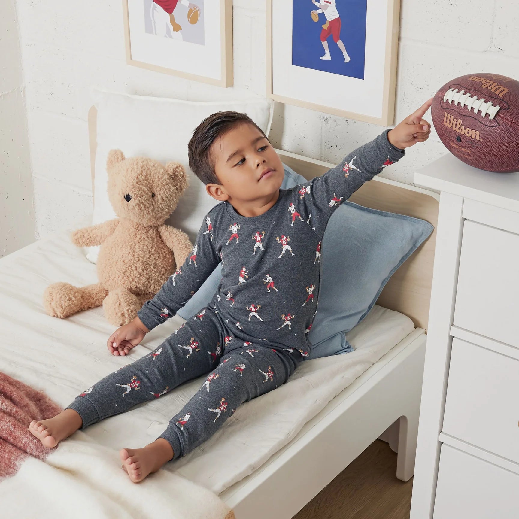 petit lem - Quarterback Print on Charcoal Heather PJ Set