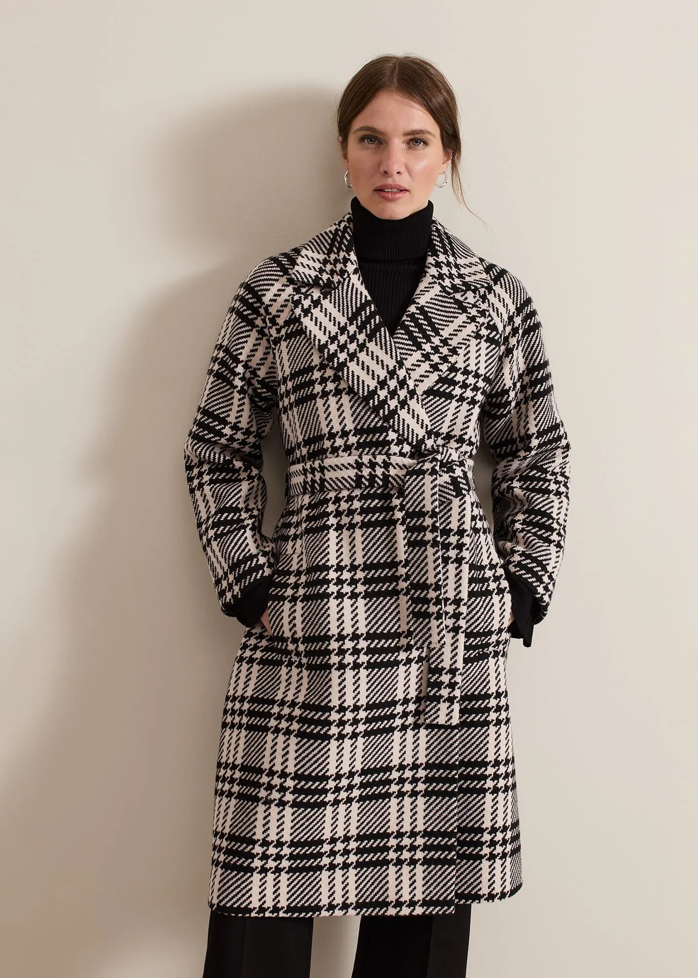 Petite Cassie Check Wool Wrap Coat