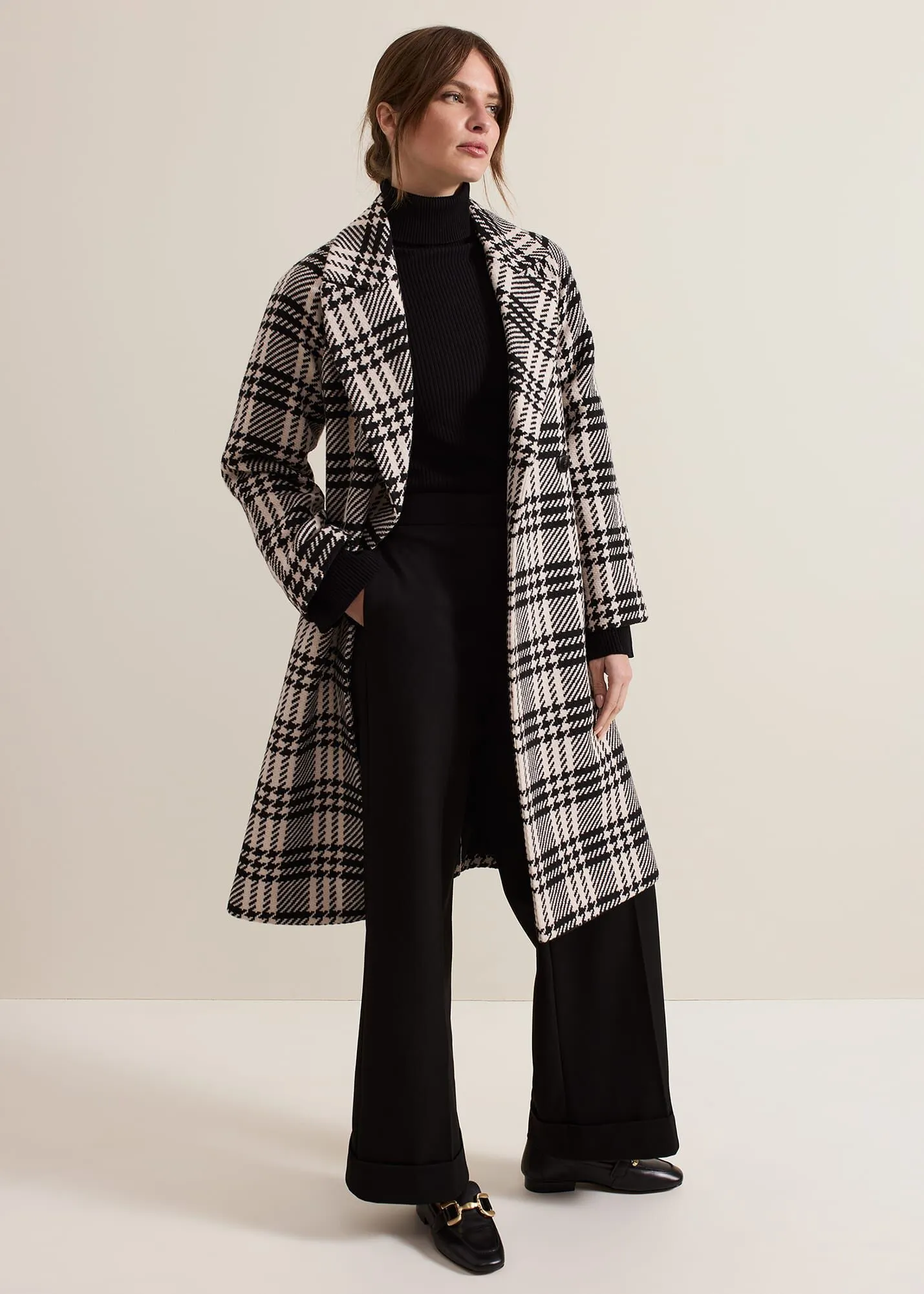 Petite Cassie Check Wool Wrap Coat