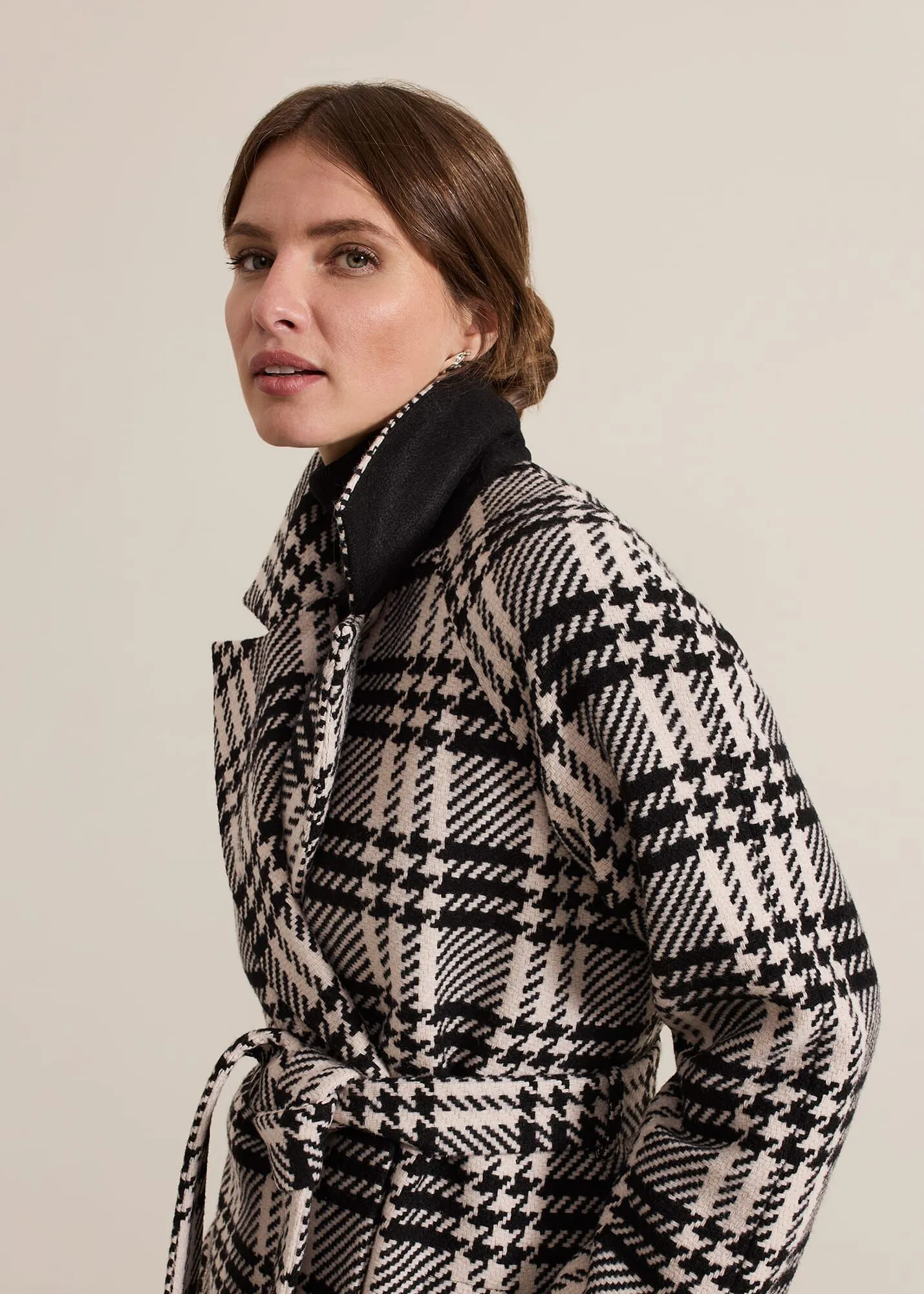 Petite Cassie Check Wool Wrap Coat