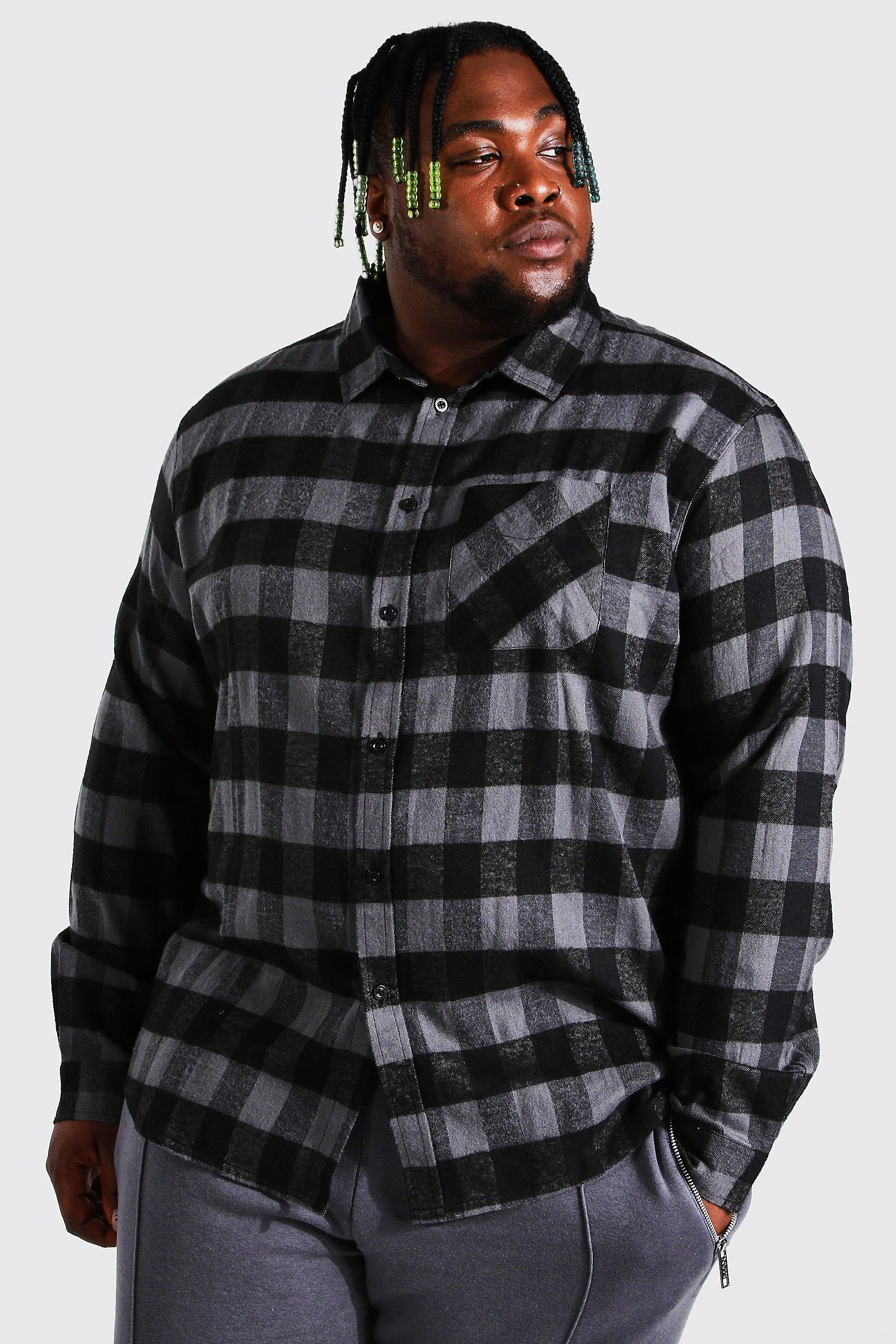 Plus Long Sleeve Flannel Buffalo Check Shirt | boohooMAN UK