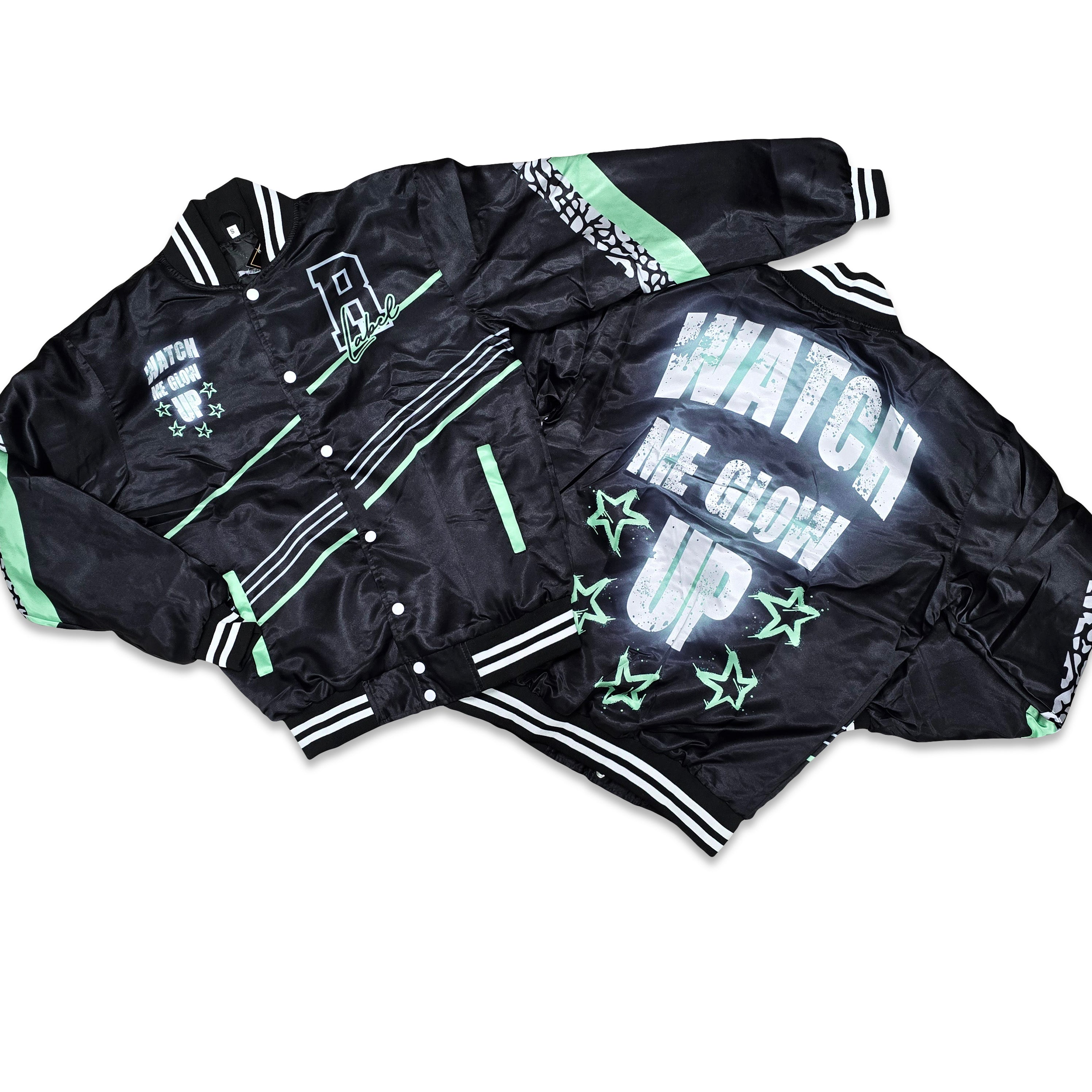 RETRO LABEL GLOW UP SATIN JACKET (RETRO 3 GREEN GLOW)