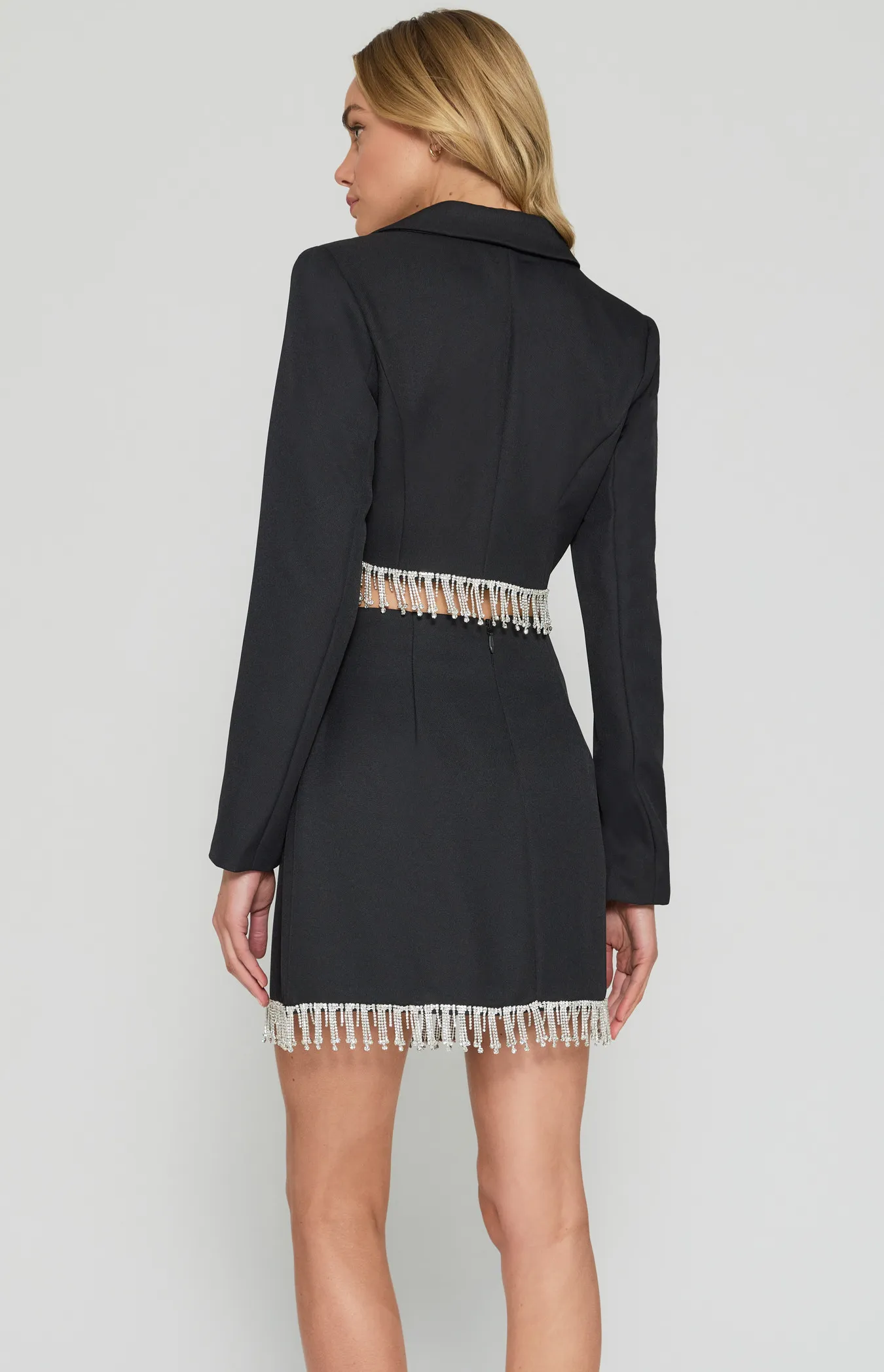 Rhinestone Fringe Trim Set with Cropped Blazer and Mini Skirt (WSE312B)