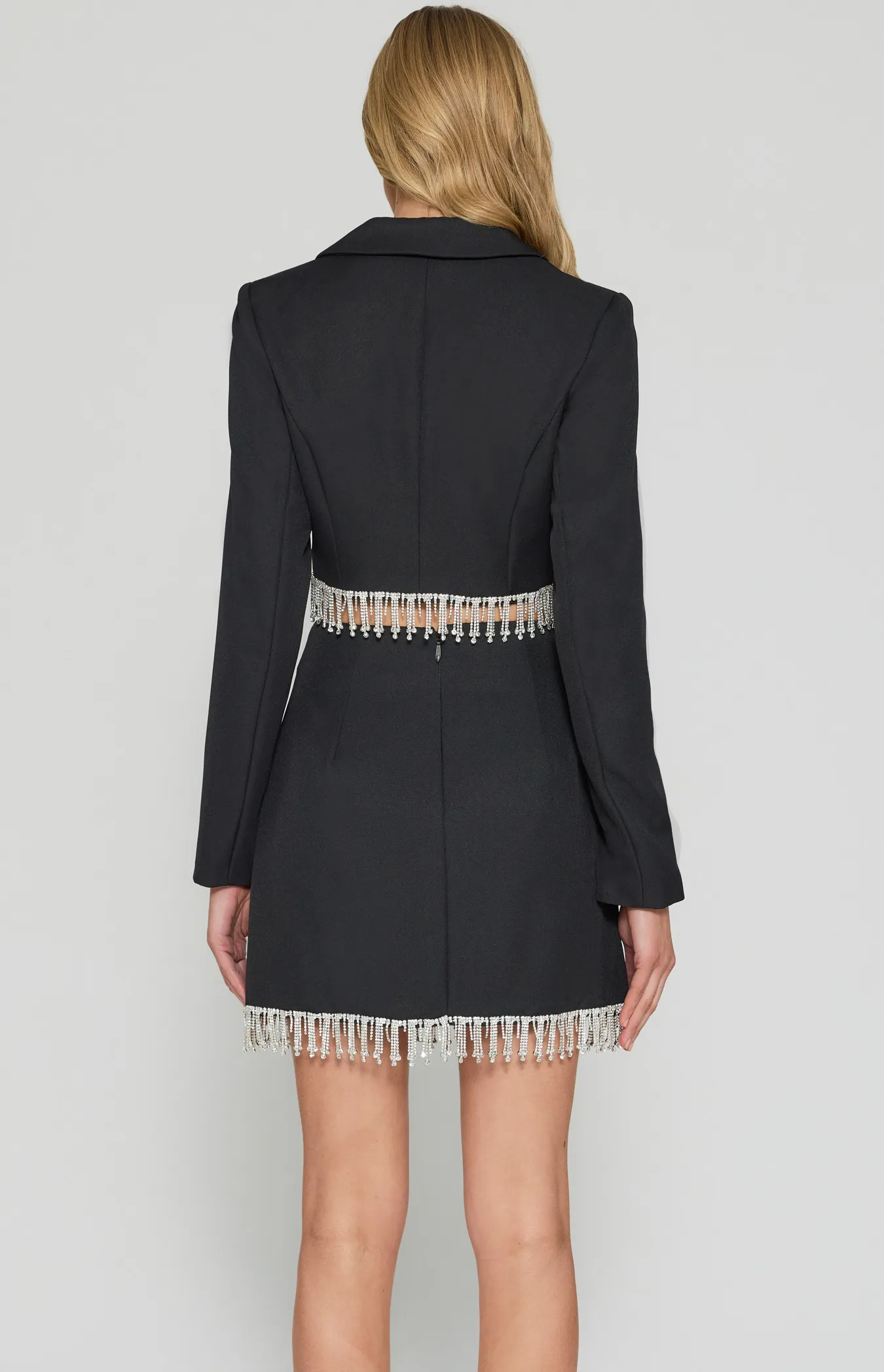 Rhinestone Fringe Trim Set with Cropped Blazer and Mini Skirt (WSE312B)