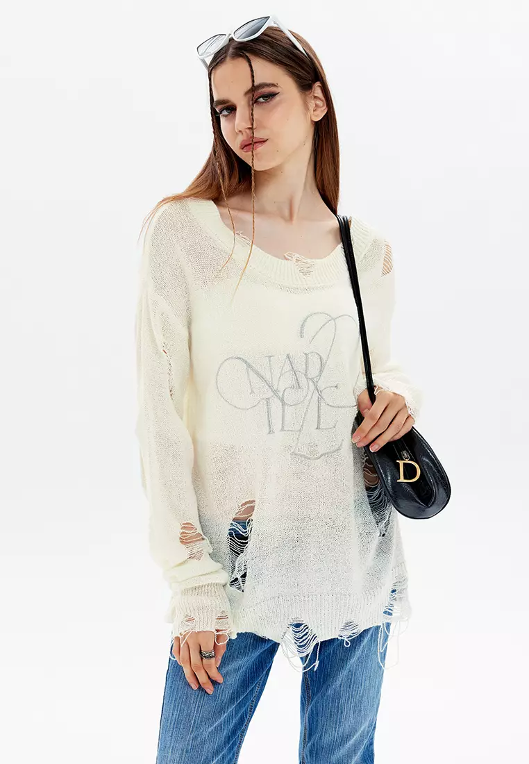 Ripped Embroidery Knit Sweater HH2812