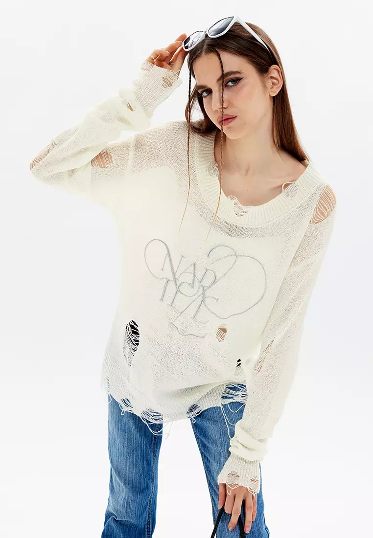 Ripped Embroidery Knit Sweater HH2812