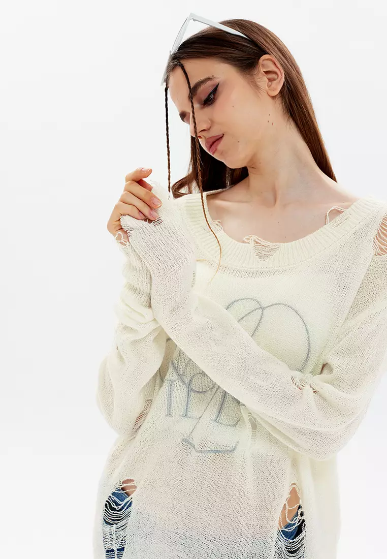 Ripped Embroidery Knit Sweater HH2812