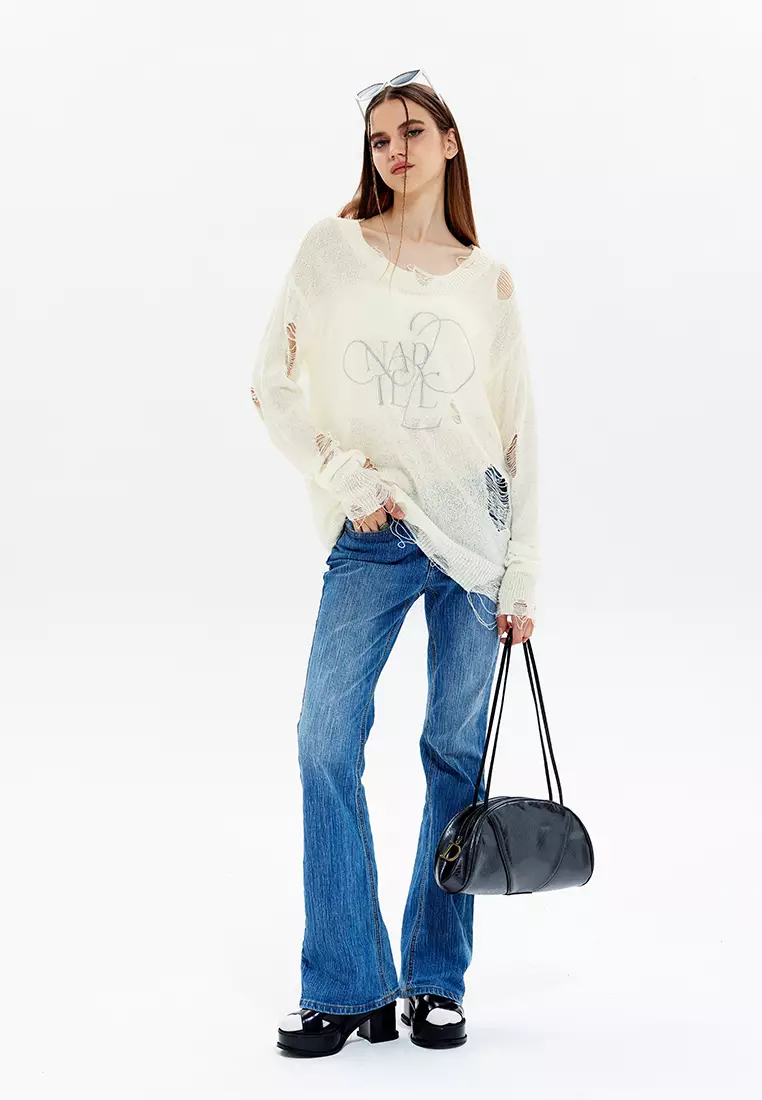 Ripped Embroidery Knit Sweater HH2812