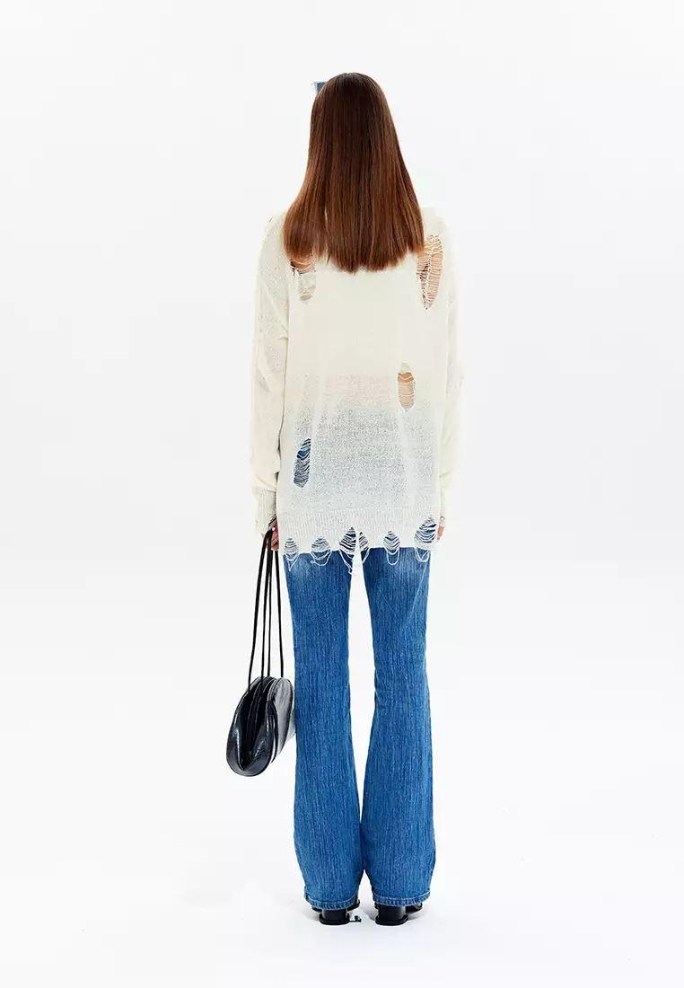 Ripped Embroidery Knit Sweater HH2812