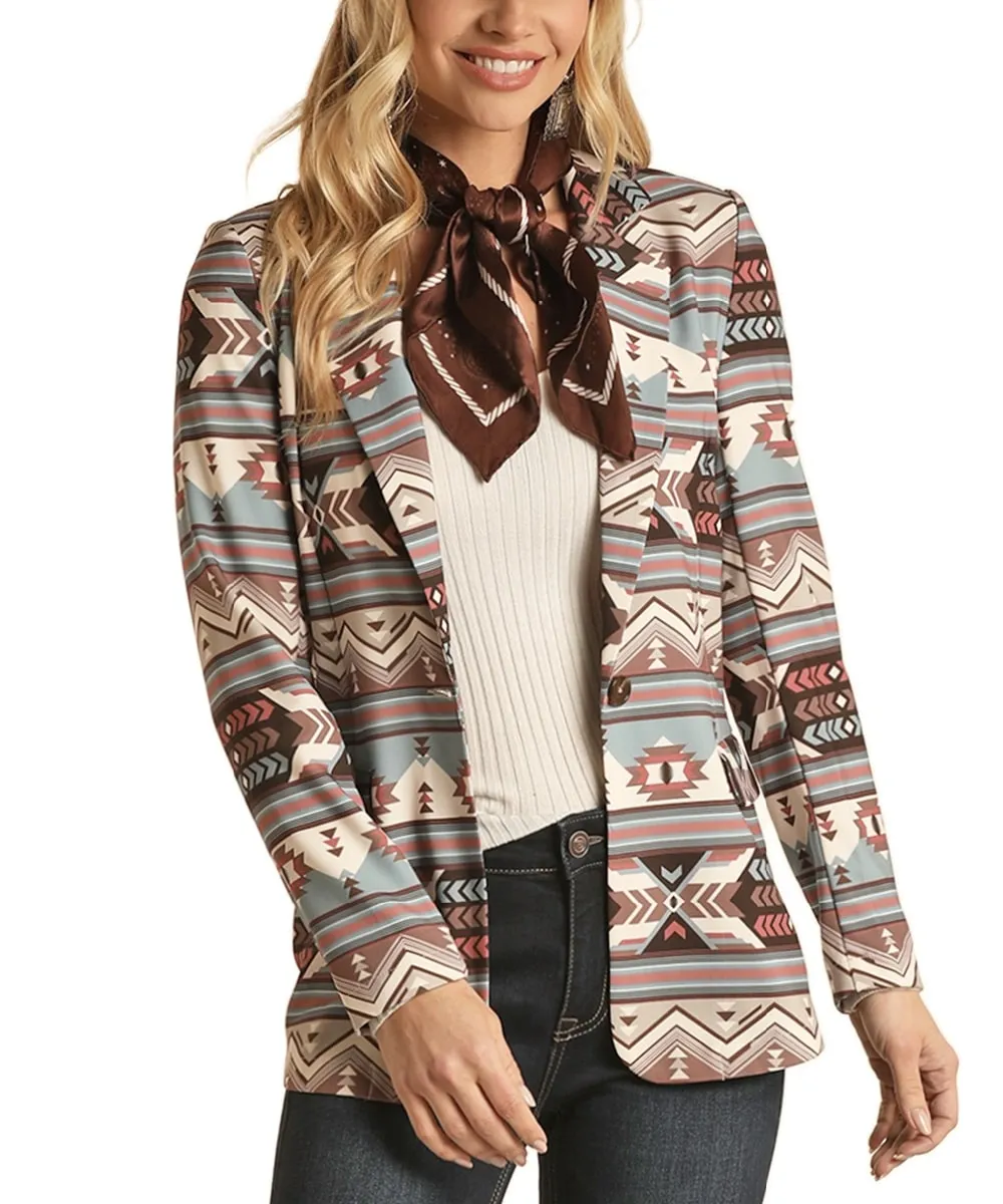 Rock & Roll Cowgirl Women's Aztec Printed Blazer