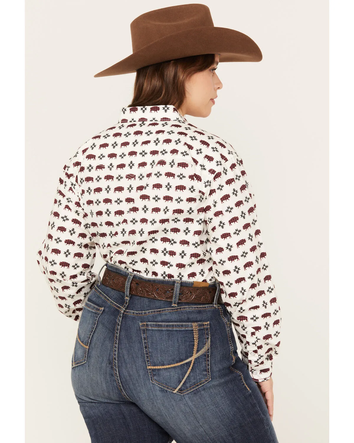 Rock & Roll Denim Women's Southwestern Buffalo Print Western Pearl Snap Shirt