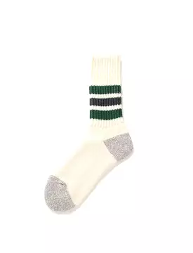 RoToTo Coarse Ribbed Oldschool Crew Socks Green / Charcoal