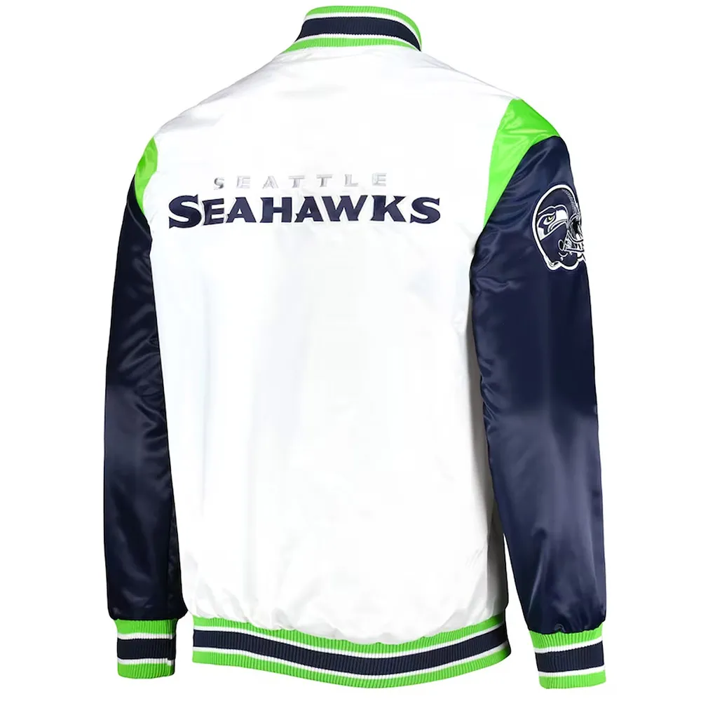 Seattle Seahawks Throwback Warm Up Pitch Varsity Satin Jacket