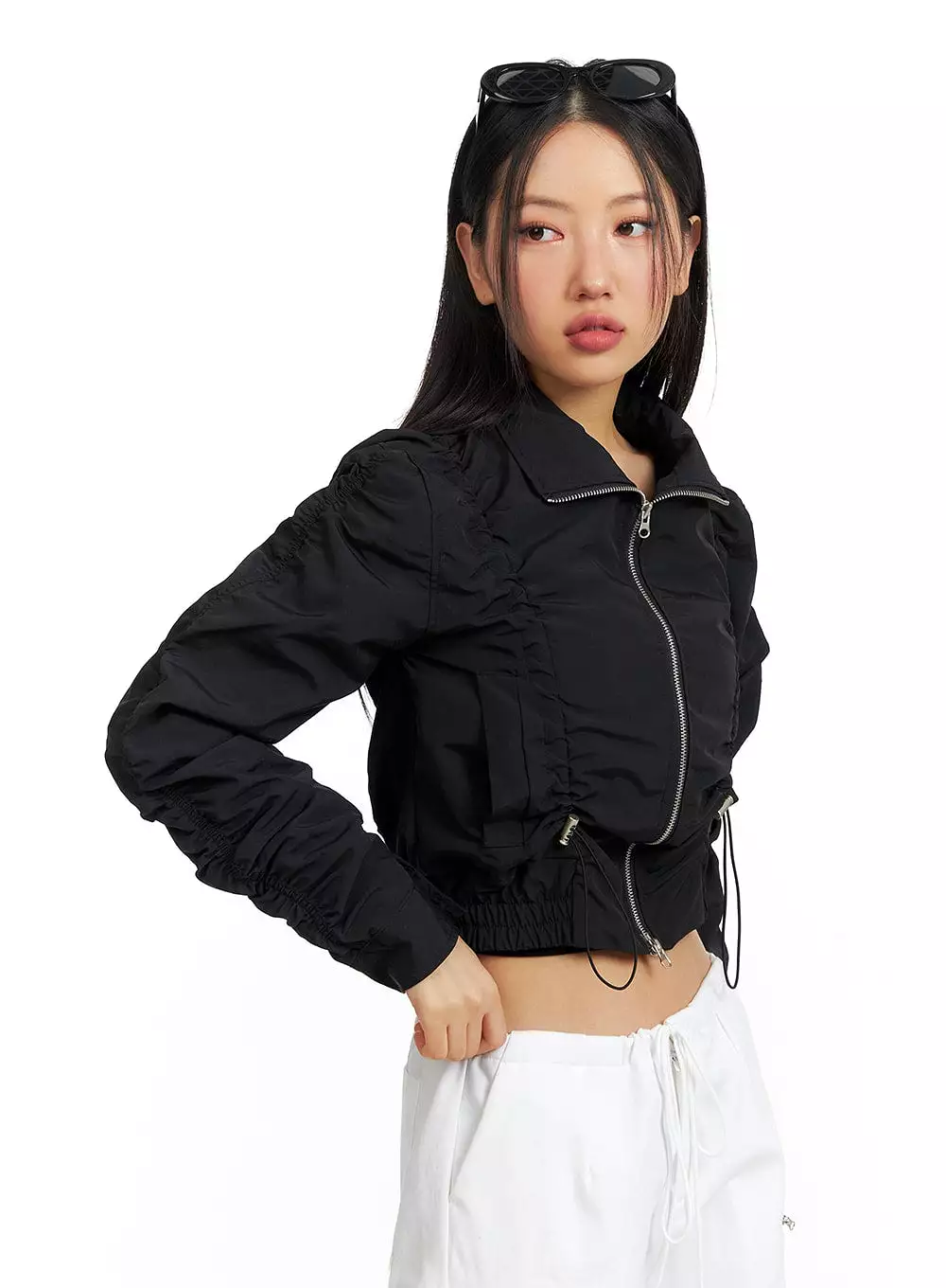 Shirred Nylon Crop Jacket CF414