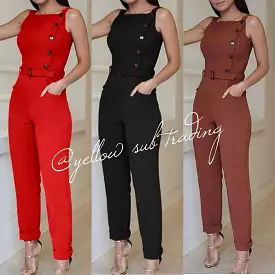 Sleeveless Button Design Jumpsuit