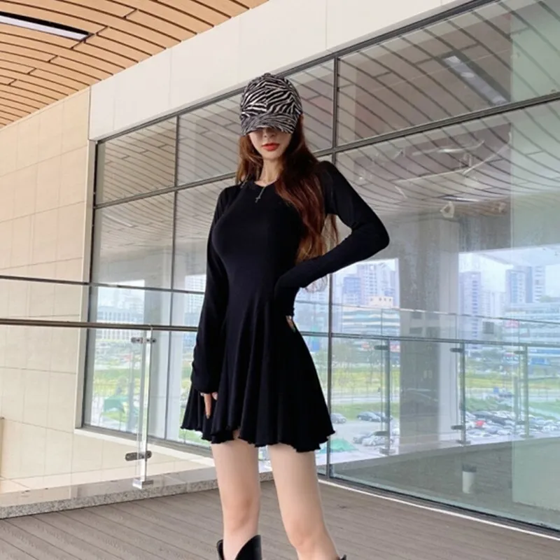 Slim Waist Female A-Line Knitted Dress Full Sleeve Solid Ladies Sweater Vestidos 2021 Autumn Women Mini Dress