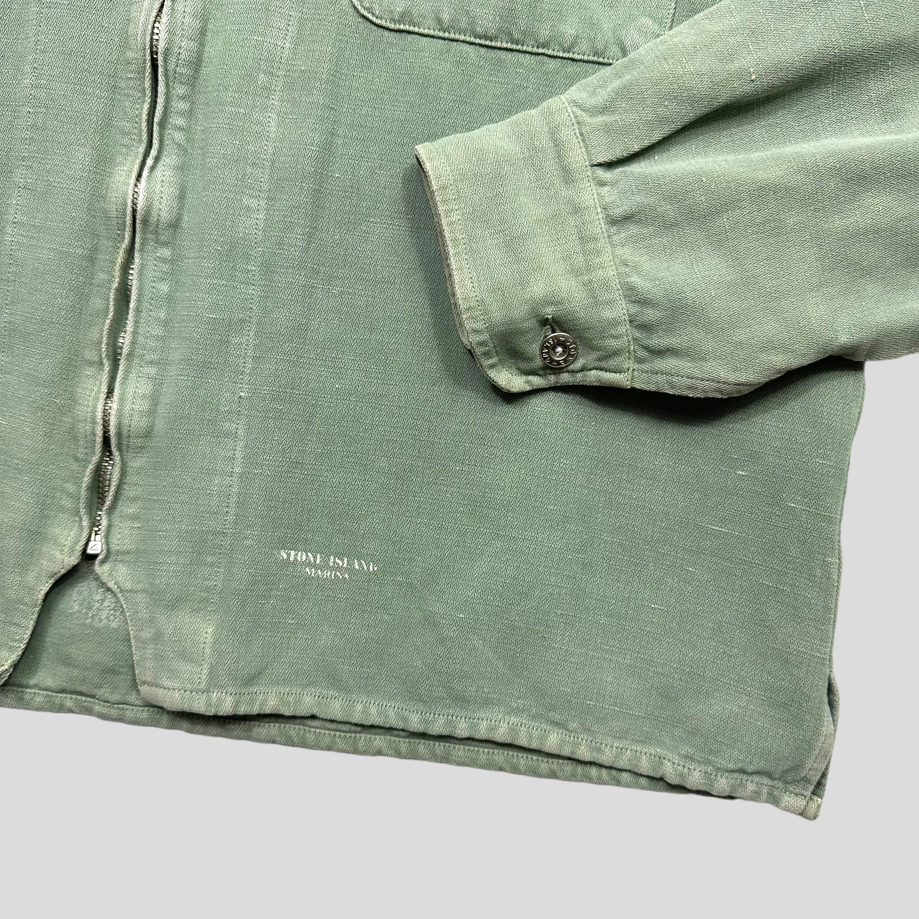 Stone Island Marina 1995 Sage Green Flax Cotton Zip-up Jacket - M