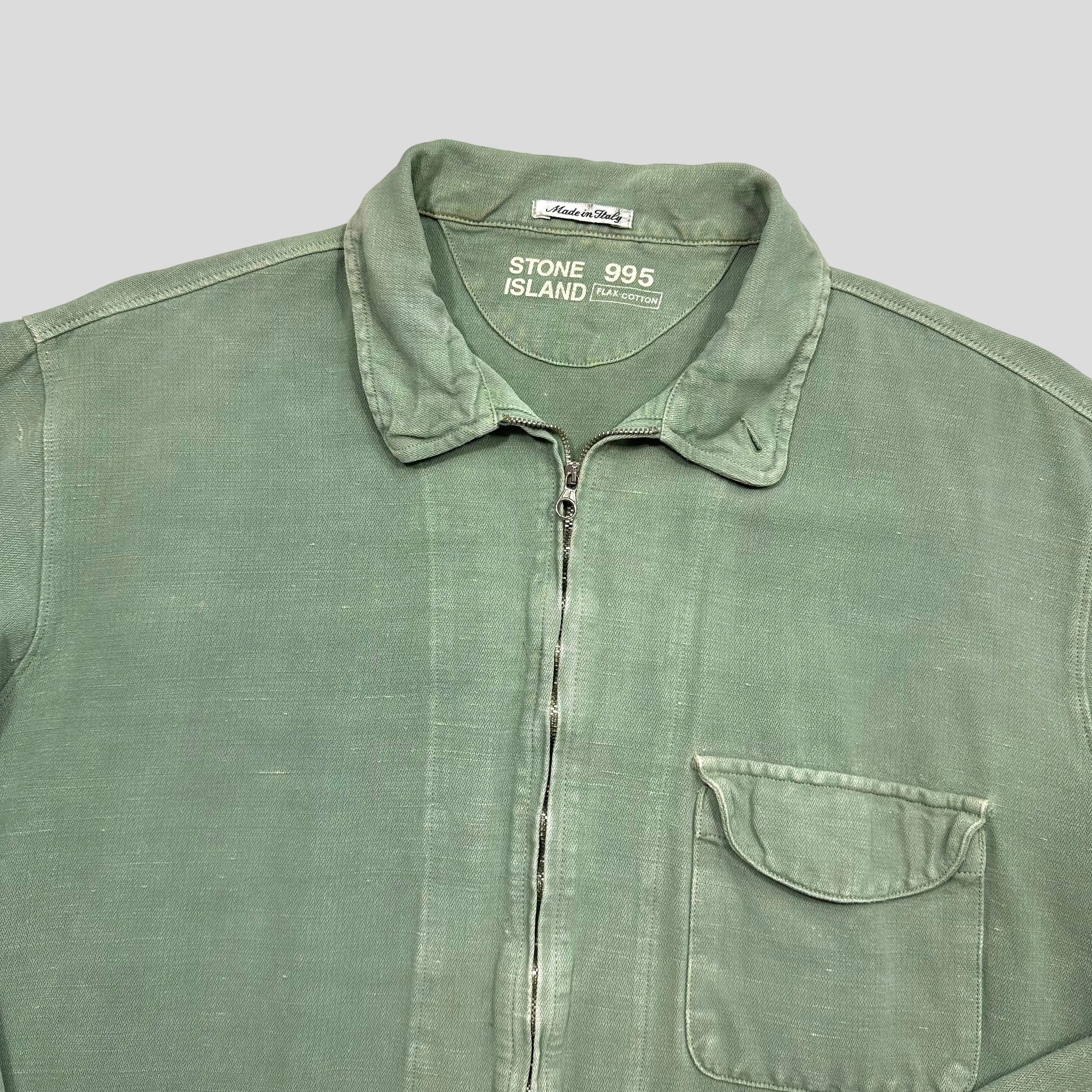 Stone Island Marina 1995 Sage Green Flax Cotton Zip-up Jacket - M