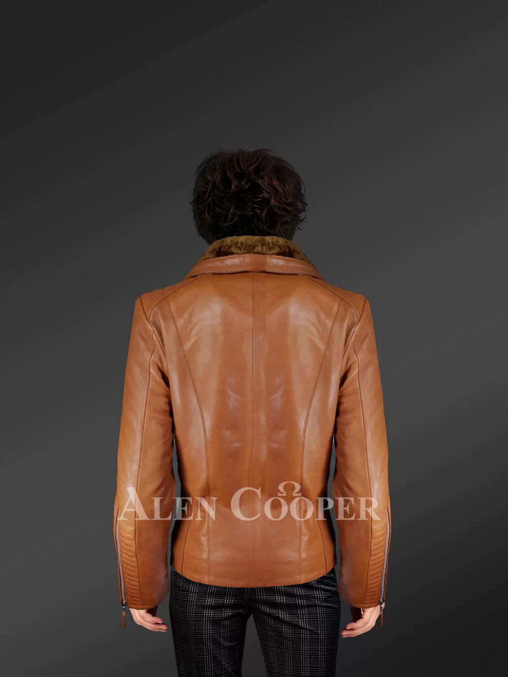 Stunning Tan Italian Leather Jacket with Shearling Collar for Women