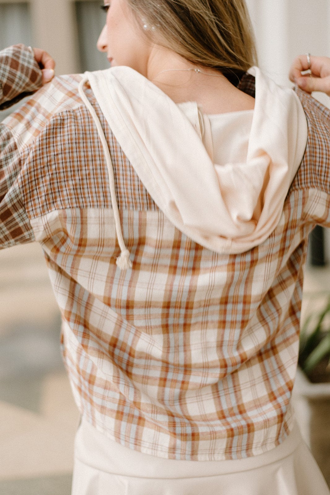 Taupe Plaid Hooded Flannel