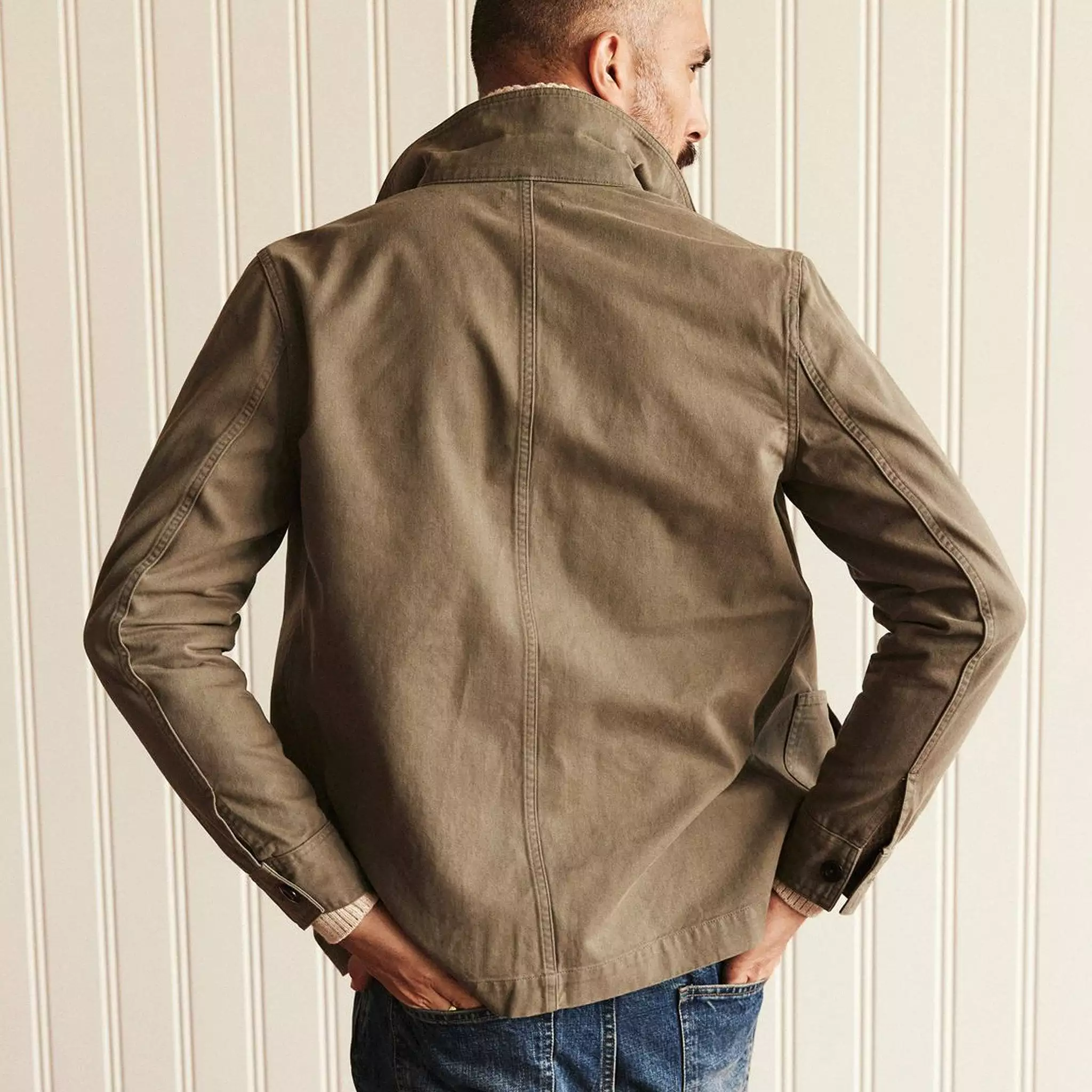 The Ojai Jacket in Organic Smoked Olive Foundation Twill